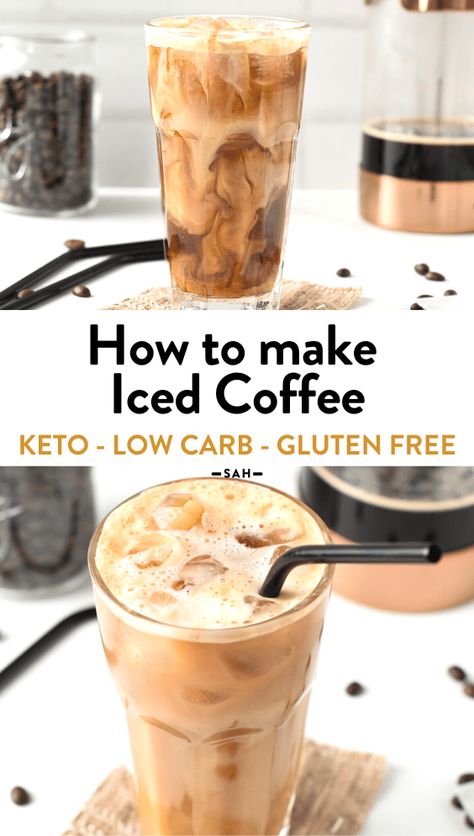 Learn how to make Iced Coffee at home with few simple ingredients, no fancy coffee machine for a delicious refreshing cold drink on hot summer days. Keto Mocha Coffee, Sugar Free Iced Coffee, Sugar Free Syrup Recipe, Keto Iced Coffee, Make Iced Coffee At Home, Keto Mocha, Low Carb Coffee, Healthy Iced Coffee, Coffee Calories