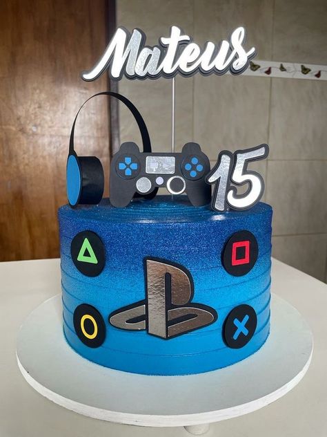 Game Cake Ideas, Gamer Birthday Cake, Boys 18th Birthday Cake, Video Game Cake, Playstation Party, Playstation Cake, Game Cake, Video Game Cakes, 10 Birthday Cake