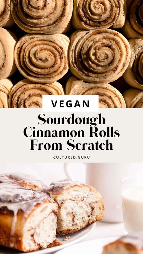 If you're looking for healthy vegan sourdough cinnamon rolls, it doesn't get better than this! Make your homemade sourdough cinnamon rolls vegan with this easy recipe! The flavor is incredible and when rolls are made with sourdough, they're easier to digest. Cinnamon Rolls Vegan, Rolls From Scratch, Cinnamon Rolls From Scratch, Sourdough Cinnamon Rolls, Vegan Cinnamon Rolls, Gluten Free Sourdough, Homemade Sourdough, Vegan Brunch, Vegan Bread