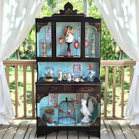 Mark Montano: Curiosity Cabinet DIY Mosaic Furniture, Indie Craft, Cabinet Diy, Iron Patio Furniture, Cracked Paint, Wrought Iron Patio Furniture, Curiosity Cabinet, Old Cabinets, Patio Furniture Cushions