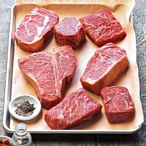 Beef up your steak education with these guidelines on how to select the best one and which cuts to buy for your favorite cooking methods. Tbone Steak Recipe Broiled, Broil Steak In Oven, Ny Strip Steak Recipes Oven, How To Broil Steak In The Oven, Tbone Steak Recipe Oven, How To Broil Steak, Steaks In Oven, Oven Cooked Steak, Different Cuts Of Steak