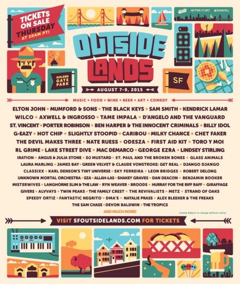 Outside Lands 2015 Lineup - Stereogum Outside Lands Festival, Chet Faker, 2015 Music, Porter Robinson, Outside Lands, Beer Art, Mumford And Sons, Living In San Francisco, Mumford & Sons