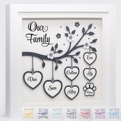 Family Tree Frames, Shadow Box Gifts, Family Tree Gift, Box Frame Art, Family Tree Frame, Tree Frame, Idee Cricut, Gift For Grandparents, Personalised Family Tree