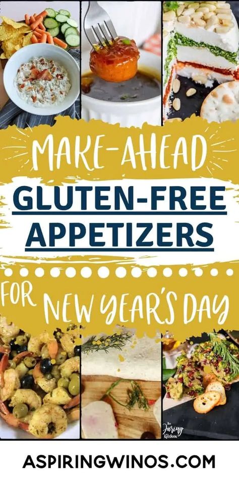 Celebrate the new year without the cooking! Here's a selection of make-ahead gluten free appetizers perfect for New Year's. GF appetizers will appeal to lots of guests, many are keto or low-carb as well. Prep or cook in advance so you can relax. There's savory and the odd sweet recipe in here as well. #recipes #glutenfree #newyears #NYE Allergy Free Appetizers, Easy Gf Df Appetizers, Dairy Free Gluten Free Appetizers For Party, Cheese Free Appetizers, Df Gf Appetizers, Dairy Free And Gluten Free Appetizers, Easy Gf Appetizers, Gluten Free Hot Appetizers, Lactose Free Appetizers Easy Recipes