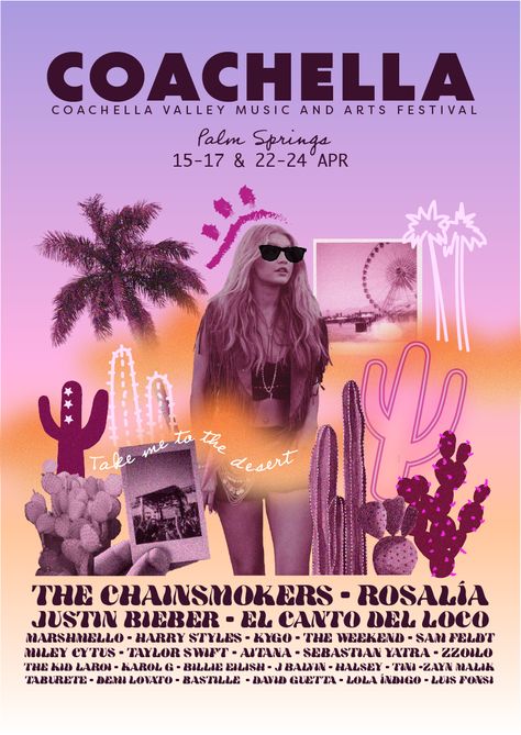 Coachella Festival Poster on Behance Coachella Poster, Coachella Lineup, Festival Aesthetic, Festival Logo, Coachella Music Festival, Clever Tattoos, Coachella Valley Music And Arts Festival, Music Festival Poster, Festival Poster