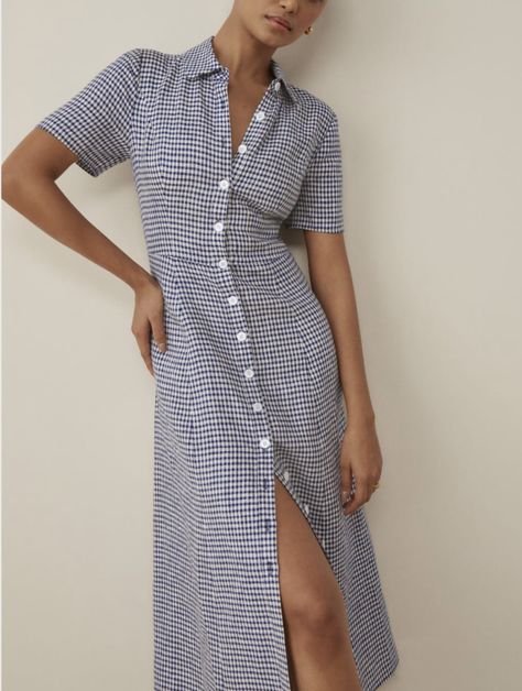 Gingham Shirt Dress, Gingham Shirt, Midi Length Dress, Mode Inspiration, Dress Short, Spring Summer Outfits, Linen Dress, Outfits Casuales, Look Fashion