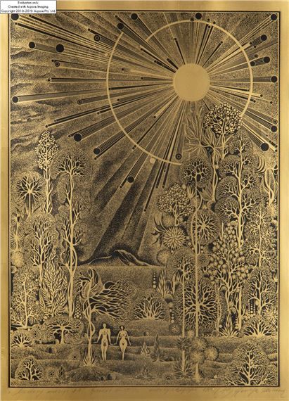 Henryk Plociennik | Honeymoon 2A (1981) | MutualArt Art Nouveau Sun, Sun Illustration, Relief Printing, Mural Art, Graphic Poster, Art And Architecture, Vintage Illustration, The Line, Sale Artwork