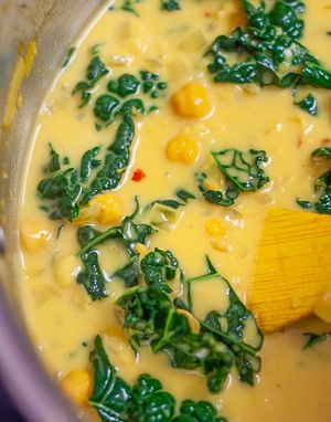 Coconut Chickpea Stew with Turmeric and Kale | Butter & Air Coconut Chickpea, Coconut Soup Recipes, Turmeric Soup, Vegetarian Stew, Lenten Recipes, Chickpea Coconut Curry, Coconut Curry Soup, Coconut Milk Soup, Spiced Chickpeas