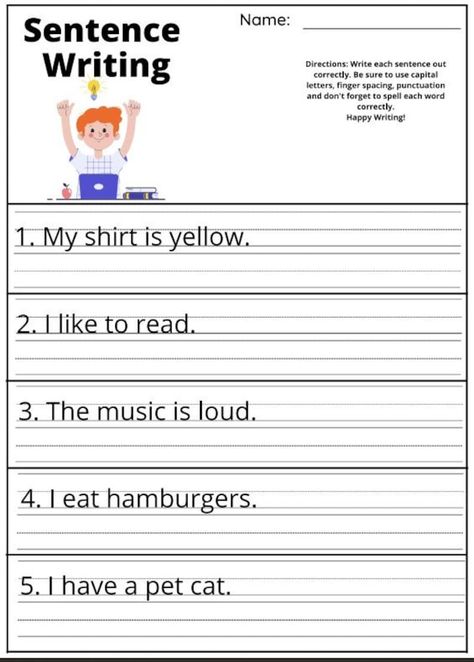 10 Printable Write the Sentence Worksheets for Kindergarden-4th Grade Ages literacy/reading Help - Etsy | Manualidades educativas, Escuela, Leer Handwriting Practice Sentences, Writing Sentences Kindergarten, Sentences Kindergarten, Writing Sentences Worksheets, Sentence Writing Activities, Kids Handwriting Practice, Writing Practice Worksheets, Kids Handwriting, Kids Worksheets Preschool