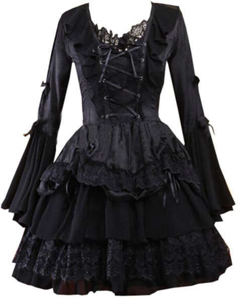 Partiss Patiss Women's Gothic Chiffon Jacquard Cute Lolita Dress,XXL Goth Dress, Halloween Wedding, Gothic Outfits, One Piece Dress, Edgy Outfits, Lolita Dress, Gothic Lolita, Mode Vintage, Lolita Fashion