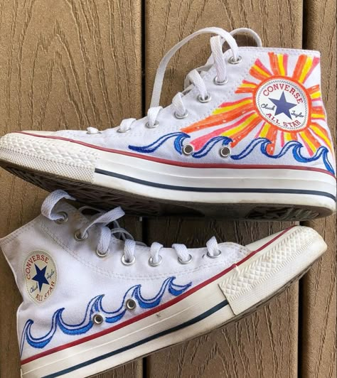 Part 1 #converse #westfalia #sunart #ocean Painting White Converse Ideas, Drawing On White Converse, Beachy Converse, White Converse Painting Ideas, Painting Converse Ideas, Converse Shoe Art, Painted Converse Ideas, Diy Converse Shoes Paint, Shoe Painting Ideas Converse