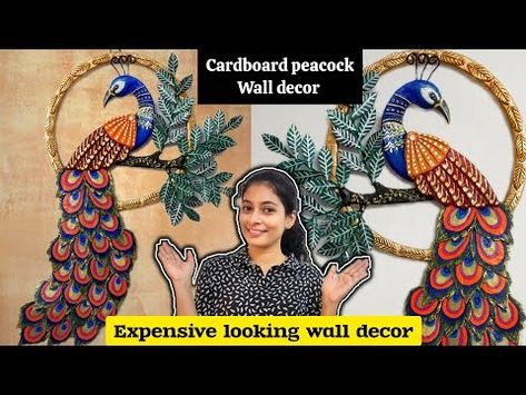 (95) DIY Cardboard Peacock Wall hangings/create cardboard craft/best out of waste ideas #diy #yt #craft - YouTube Cardboard Wall Decor, Krishna Wall Painting, Best Out Of Waste Ideas, Cardboard Wall, Peacock Wall Decor, Peacock Crafts, Cardboard Craft, Kundan Work, Peacock Decor