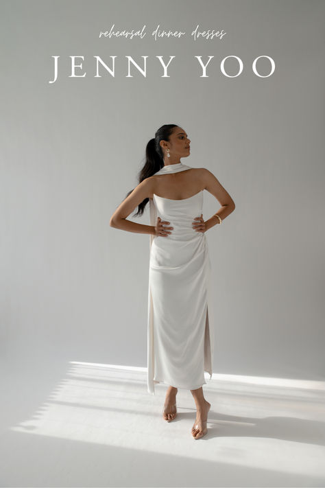 A dress for every event leading up to “I do” 🤍. Shop Jenny Yoo online today. Bride Welcome Dinner Dress, Scad Graduation, White Dress Engagement Pictures, Bride Rehearsal Dinner Outfit, Proposal Dresses, Marina Wedding, Rehearsal Dinner Outfit, Nursing School Graduation Party, Dresses For Events