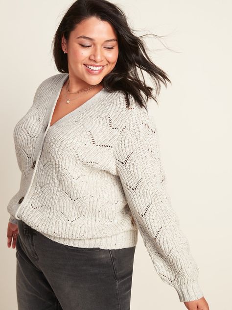 Pointelle-Knit Button-Front Cardigan Sweater Old Navy Plus Size, Christmas Party Outfits, Plus Size Cardigans, Button Front Cardigan, Winter Tops, Labor Day, In November, Comfy Casual, Sweater Weather