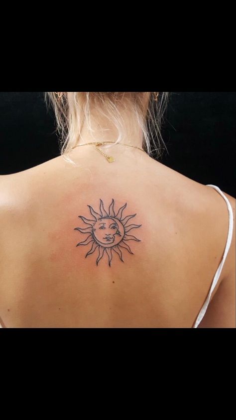 Upper Back Sun Tattoo, Small Tats, Ocean Tattoos, Sun Tattoos, Tattoos For Black Skin, Sun Tattoo, Dainty Tattoos, Tattoo Inspo, Tattoo Idea