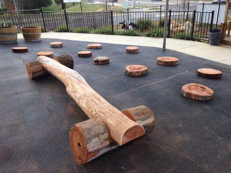 Natural Log Balance Beam Diy Balance Beam, Outdoor Play Space, Underlights Hair, Outdoor Play Spaces, Outdoor Play Areas, Diy Playground, Outdoor Play Area, Areas Verdes, School Playground