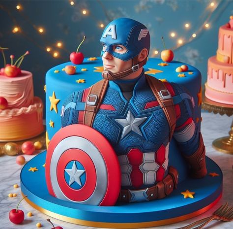 Captain America Cake Design, Captain America Birthday Cake, Captain America Cake, America Cake, Captain America Birthday, Fondant Decorations, Cake Designs Birthday, Occasion Cakes, Cake Decor