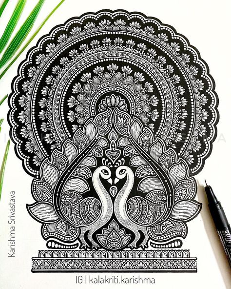 Karishma Srivastava | Mandala on Instagram: “Recreated an old artwork of mine with a few changes while retaining the original look.  I hope you all like the new version. Check out the…” Karishma Srivastava, Kalakriti Karishma, Zentangle Painting, Old Artwork, Ganesh Art Paintings, Pen Art Work, Round Mandala, Easy Mandala Drawing, Boho Art Drawings