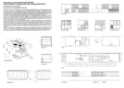 Eames House, Ray and Charles Eames's residence. Section And Plan Architecture, Art Gallery Plan Architecture, Simple Architecture Section, Eames House Plan, Longitudinal Section Architecture, Eames Design, Farnsworth House Plan Dimensions, Architectural Portfolio, Plan Architecture