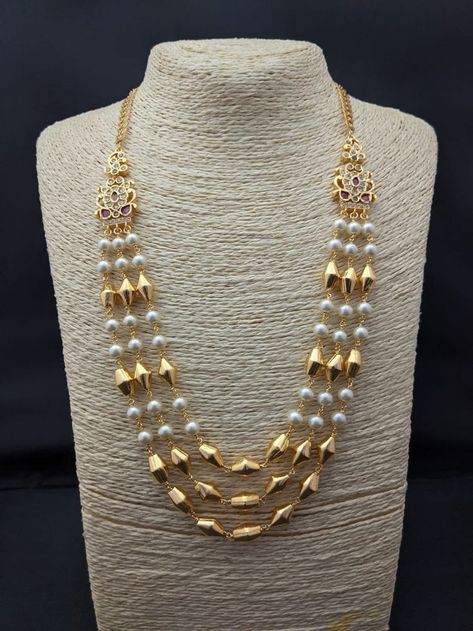 Gold Bormala Designs, Simple Long Chains Indian Gold, Dolki Beads Necklace, Bormala Necklace, Diy Necklace Ideas, Make Your Own Necklace, Beaded Wedding Jewelry, Gold Pearl Jewelry, Antique Necklaces Design