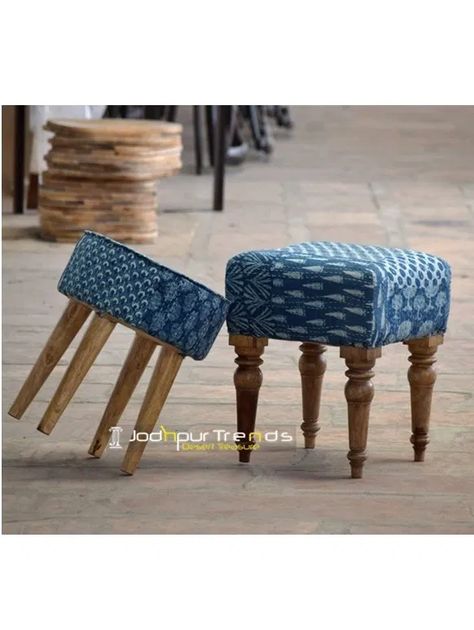 Blue Rajasthani Patch Work Footstool Pouf | Jodhpur Trends Rajasthani Furniture, Daman And Diu, Ottoman Upholstered, Indian Furniture, Hospital Furniture, Hotel Furniture, Restaurant Furniture, Indian Decor, Pouf Ottoman