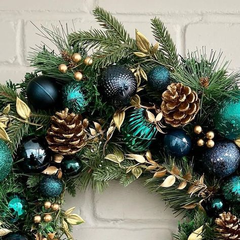 Navy Wreath, Teal Christmas, Gold Foliage, Brand Launch, Navy Christmas, Gold Christmas Decorations, Advent Wreath, Xmas Wreaths, 2024 Christmas