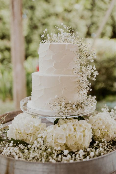 Soft Wedding Cake, Wedding Cake Designs Greenery, 2 Layer White Wedding Cake, Spackled Wedding Cake, Simple White Wedding Cake 1 Tier, Simple White And Green Wedding Cake, Simple Wedding Cakes With Greenery, Wedding Cakes Textured, Barely Frosted Wedding Cake