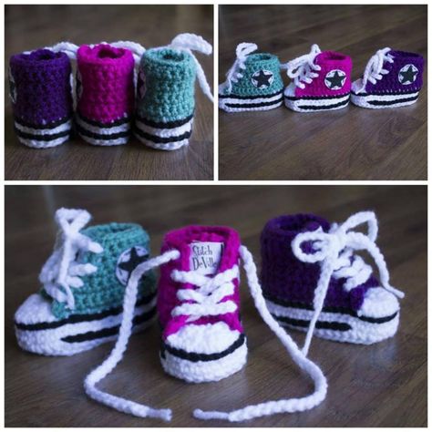 Baby Converse Shoes, Crochet Converse, Converse Baby, Crochet Baby Blanket Beginner, Baby Booties Free Pattern, Baby Converse, Baby Shoes Pattern, Baby Booties Pattern, Booties Crochet