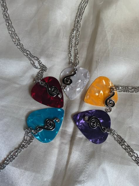 Necklace Diy Ideas, Diy Guitar Pick, Band Teacher Gifts, Cool Guitar Picks, Treble Clef Necklace, Band Teacher, Pick Necklace, Guitar Pick Necklace, Pentagram Necklace