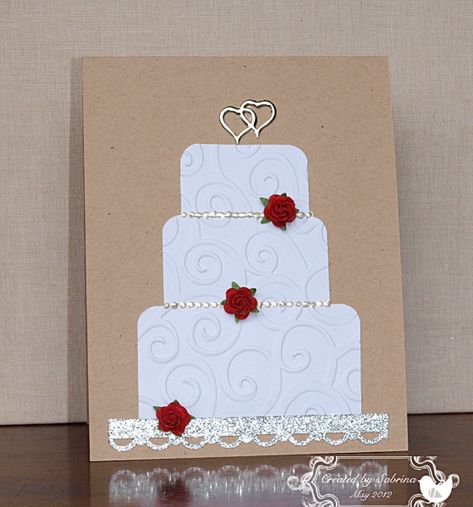 Homemade Wedding Cards, Wedding Card Craft, Wedding Cake Cards, Kraft Cards, Base Cake, Wedding Shower Cards, Anniversary Cards Handmade, Liquid Pearls, Homemade Birthday Cards