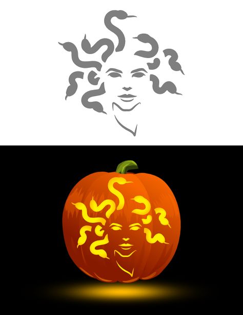 Pumpkin Stencil Ideas, Medusa Pumpkin Carving, Pumpkin Carving Stencils Scary, Ariel Pumpkin Carving Stencil, Medusa Pumpkin, Little Mermaid Pumpkin Carving Stencil, Mermaid Pumpkin Carving, Gizmo Pumpkin Carving Stencil, Oogie Boogie Pumpkin