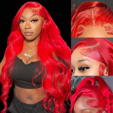 PRICES MAY VARY. Red Lace Front Wigs Human Hair Material: 100% Unprocessed Brazilian virgin 16A human hair wigs. Super soft hair with natural looking, full and thick, minimal shedding, No tangle and True to length. The red human hair lace front wigs is so easy to be dyed to other colors, red human hair wig takes color amazingly. Red Wig Human Hair Advantages: 200% Density red wig with 13x4 HD transparent lace, which is soft, breathable, and durable, suitable for all skins. The red hair wig can b Red Frontal Wig Hairstyles, Red Hair On Dark Skin Women, Red Wigs For Black Women, Red Hair On Dark Skin, Red Lace Front Wigs, Amazon Wigs, Red Weave Hairstyles, Red Weave, Frontal Wig Hairstyles