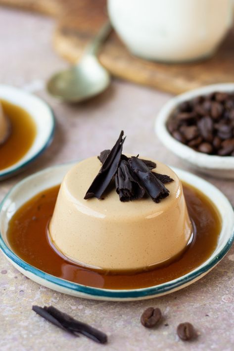 I have also made a brown sugar syrup to pair with this which gives this Coffee Panna Cotta an even better caramelly flavour. Coffee Panna Cotta, Vegetarian Substitutes, Gluten Free Coffee, Panna Cotta Recipe, Brown Sugar Syrup, Creamy Coffee, Chocolate Curls, Cold Desserts, Sugar Syrup