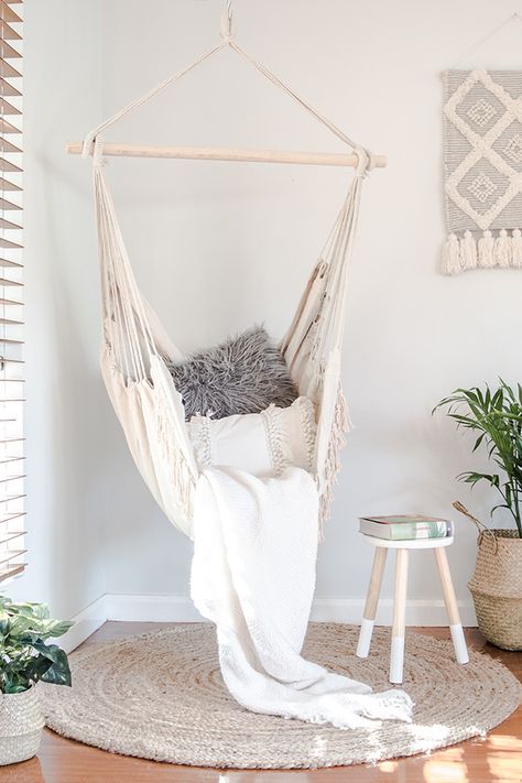 Hanging Chair In Bedroom, Chair In Bedroom, Room Hammock, Hammock Chairs, Macrame Hanging Chair, Hanging Hammock Chair, Attic Conversion, Hanging Hammock, Hammock Chair