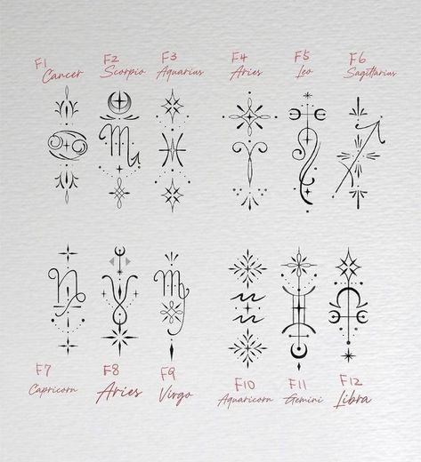 Mystical Tattoos, Astrology Tattoo, Horoscope Tattoos, Aquarius Tattoo, Capricorn Tattoo, Hand And Finger Tattoos, Gemini Tattoo, Leo Tattoos, Small Pretty Tattoos