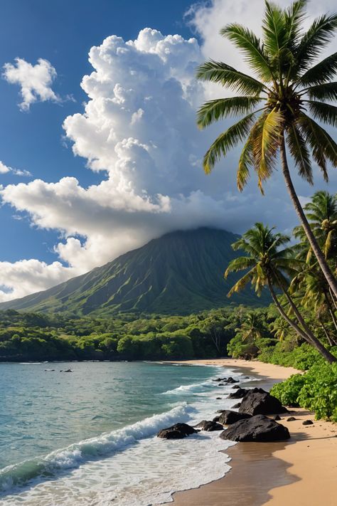 Unveiling Big Island&#8217;s Weather Wonders 🌴 Island Asthetic Picture, Island Aesthetic Tropical, Tropical Island Aesthetic, Tropical Island Landscape, Hawaii The Big Island, Mountain Island, Island Mountain, Landscape Island, Surf Training