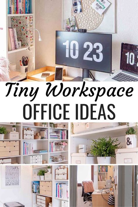 Maximize Office Space At Home, Shelves For Small Office, Computer Area Ideas Small Spaces, Desk Organization For Small Spaces, Small Workspace Office, Mini Home Office Ideas Small Spaces Living Room, Small Home Office Ideas Bedrooms Tiny Spaces, Small Workstation Ideas, Office Solutions For Small Spaces