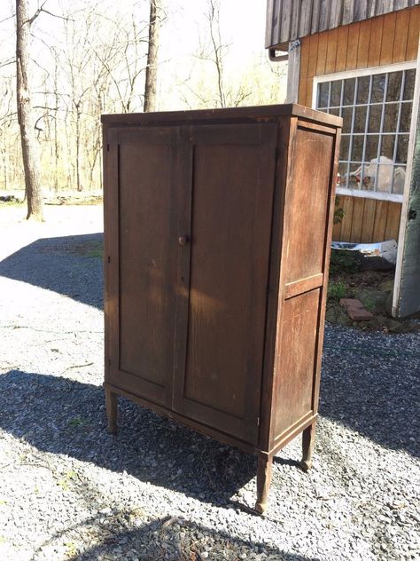 I used Overlay decorative panels to revive a forgotten and water-logged armoire, turning it into a farmhouse treasure. I had this armoire in my stash so when I… Wardrobe Furniture Makeover, Refurbished Wardrobe Ideas, Wardrobe Cabinet Makeover, Amoire Ideas Furniture Makeover, Upcycled Wardrobe Ideas, Upcycle Storage, Armoire Makeover, Antique Wardrobe, Armoire Wardrobe