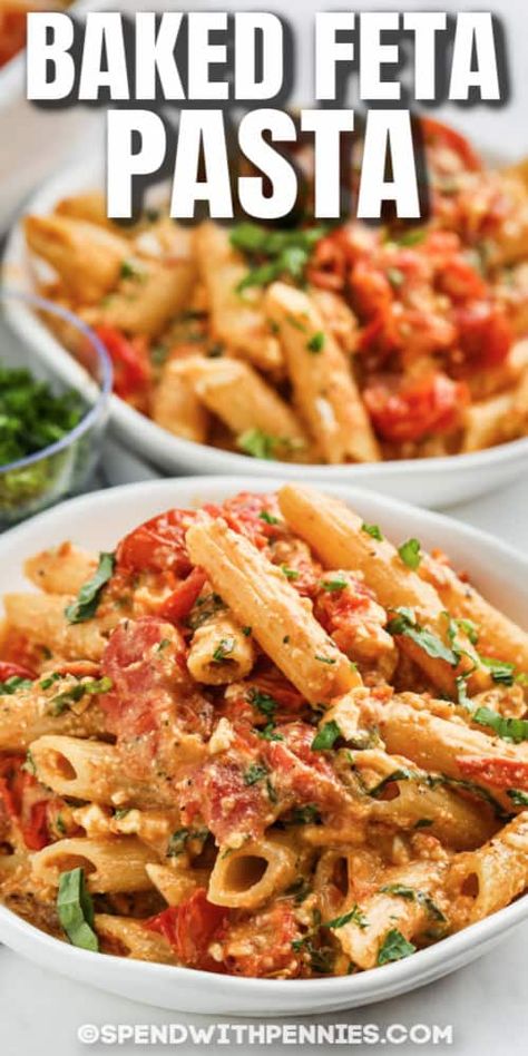 Baked Feta Pasta - Spend With Pennies Pasta Seasoning, Pasta Bake Easy, Baked Feta Pasta, Easy Baked Ziti, Baked Feta, Cherry Tomato Pasta, Grape Recipes, Spend With Pennies, Meatless Main Dishes