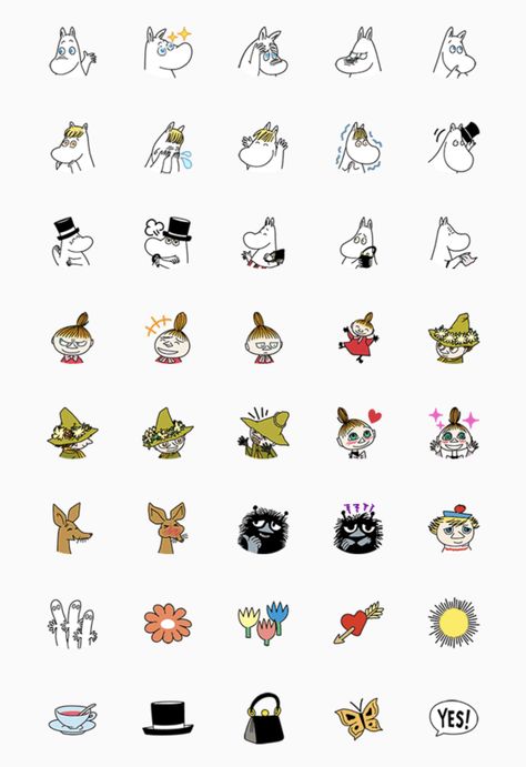 Moomin Emoji Set Moomin Stickers Printable, Moomin Stickers, Moomin Tattoo, Disney Emoji, Doodle Art Journals, Cute Tiny Tattoos, Scrapbook Book, Little Doodles, Cute Doodle Art