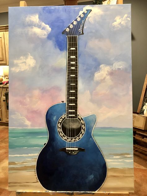 Guitar Painting On Canvas Easy, Guitar Painting Ideas On Canvas, Guitar Painting On Canvas, Guitar Paintings, Guitar Art Painting, Music Art Painting, Couples Canvas Painting, Painting On Canvas For Beginners, Guitar Painting