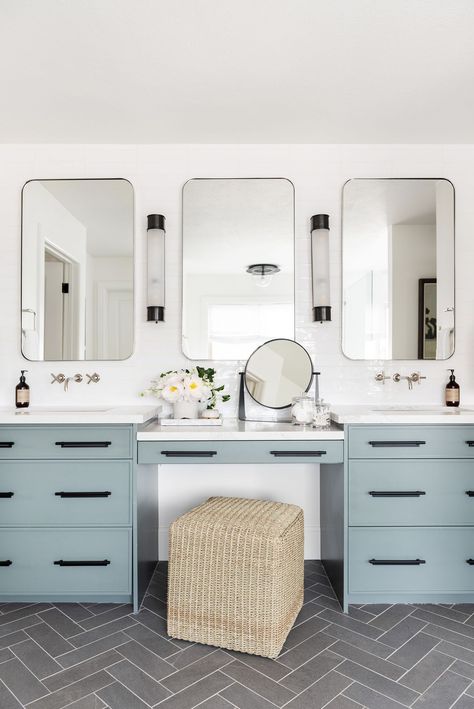 Bathroom Makeup Vanity Ideas, The Mcgee Home, Mcgee Home, Bathroom With Makeup Vanity, The Shade Store, Closet Remodel, Favorite Paint Colors, White Bath, Studio Mcgee