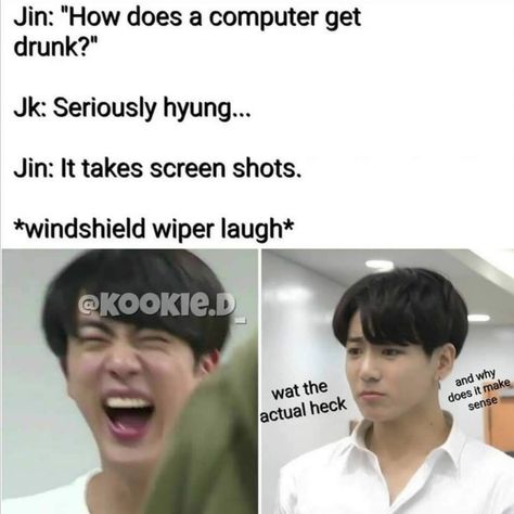 #btsmemes Jin Jokes, Jin Dad Jokes, Army Jokes, Dad Jokes Funny, Bts Memes Hilarious, Bts Meme, Kpop Funny Bts, Bts Funny Moments, Bts Playlist