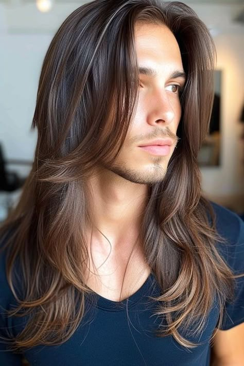 30 Inspiring Long Hairstyles For Men To Transform Your Look - The Hairstyle Edit Long Layers Mens Hair, Men Long Hair Layers, Men Straight Long Hair, Long Layered Haircuts Men, Layered Long Hair Men, Long Hair Men Style Straight, Men’s Long Straight Hairstyles, Men’s Long Haircuts, Long Straight Hair Men