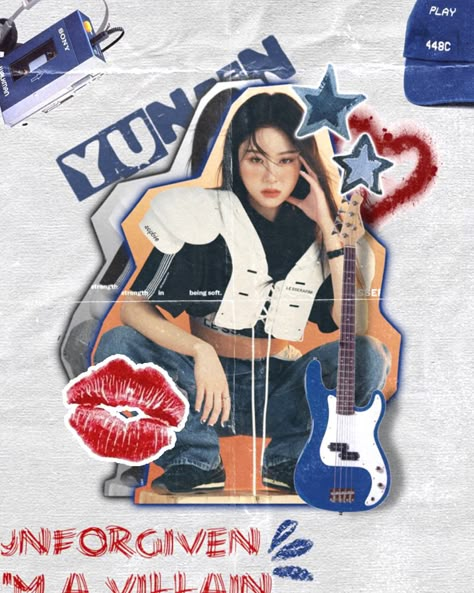 (by: me) put creds | huh yunjin kpop edit retro inspo unforgiven poster #lesserafim #yunjin Kpop Pubmat Ideas, Graphic Kpop Poster, Editing Inspiration Kpop, Yunjin Posters, Yunjin Lesserafim Poster, Graphic Design Kpop Posters, Canva Inspo Poster, Idol Poster Design, Lesserafim Poster Edit