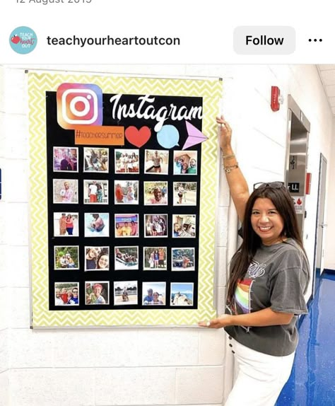 Classroom Instagram Bulletin Board, Instagram Bulletin Board Ideas, Instagram Bulletin Board, Classroom Attendance Chart, Technology Classroom Decor, Preschool Set Up, Christmas Classroom Door, Creative School Project Ideas, Preschool Classroom Decor