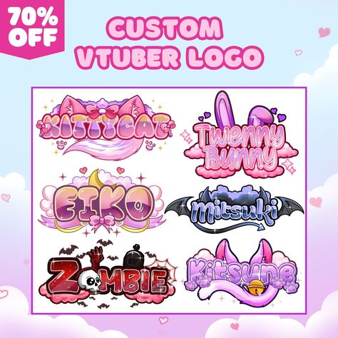 Custom VTuber logo commissions! Get your own unique and cute VTuber logo to represent your channel. #vtuber #vtuberlogo . #Kawaii #Logos #Cute_Vtuber #Vtuber_Logo Cute Vtuber, Text Inspiration, Vtuber Logo, Kawaii Logo, Vtuber Design, Watermark Ideas, Vtuber Model, Logo Package, Cute Logo