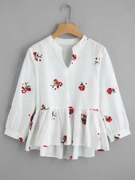 Shop Ditsy Embroidery Dip Hem Smock Top online. SheIn offers Ditsy Embroidery Dip Hem Smock Top & more to fit your fashionable needs. Ditsy Embroidery, Stylish Tops Fashion, Women Tops Online, Blouse Casual Fashion, Fashion Top Outfits, Fashion Tops Blouse, Kurta Designs Women, Trendy Fashion Tops, Smock Top