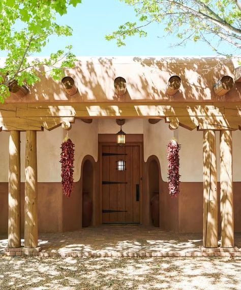 What is an Adobe Style House? Here's What to Know About the Style Desert Adobe Homes, Mexican Stone House, Pueblo Style Homes Exterior, Santa Fe Adobe Homes, Adobe Tiny House, Adobe Style Homes Exterior, Adobe Style Homes Interior Design, Adobe Homes Exterior, Desert Homes Exterior Arizona