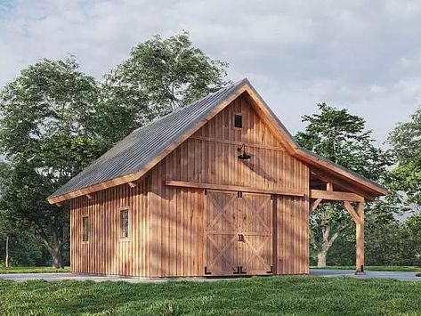 Timberlyne | Pre-Designed Post & Beam Barns Barn Plans Layout, Barn Ideas Buildings, 30x40 Pole Barn Garage, Log Cabin Garage, Post And Beam Garage, Barn Shop Ideas, Small Barn Ideas, Tudor Farmhouse, Small Pole Barn